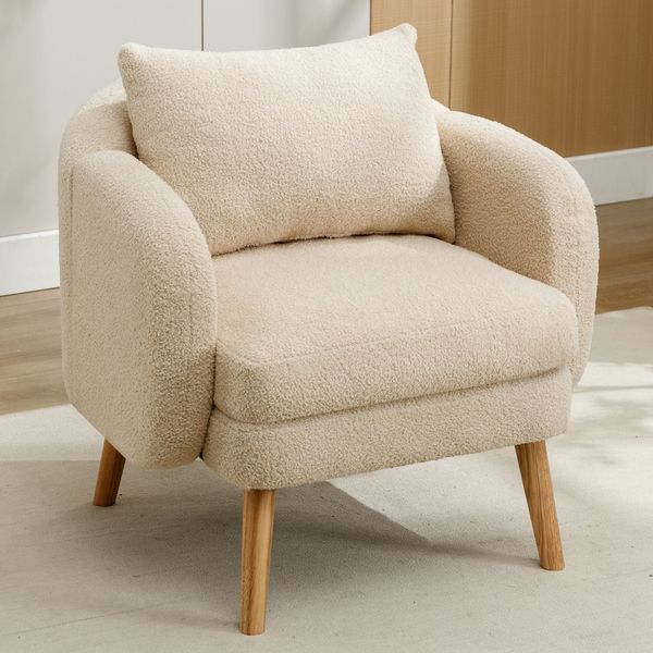 Sessel mit Teddy-Samtbezug & Kissen, 71 x 72 x 71 cm, Beige