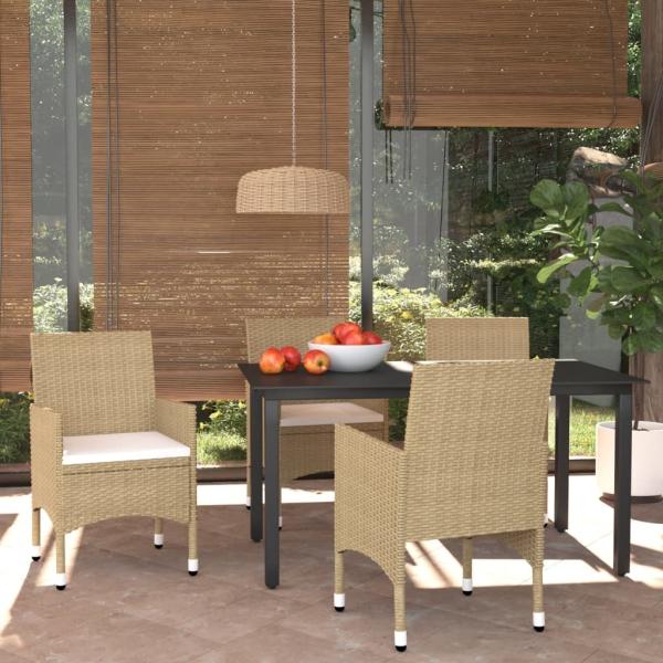 vidaXL 5-tlg. Garten-Essgruppe mit Kissen Poly Rattan Beige 3094987