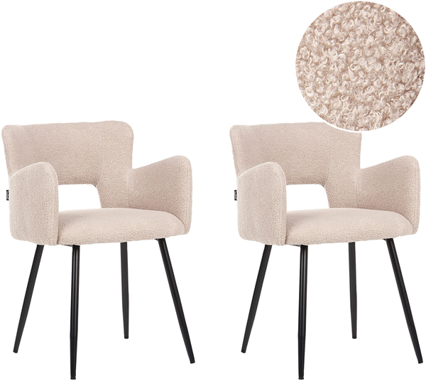 Esszimmerstuhl 2er Set SANILAC Bouclé Beige
