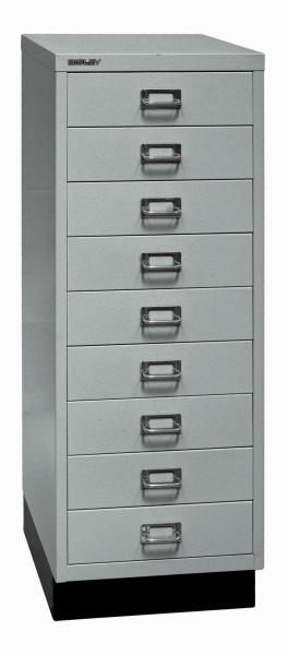 Bisley MultiDrawer™, 39er Serie mit Sockel, DIN A3, 9 Schubladen, Farbe silber