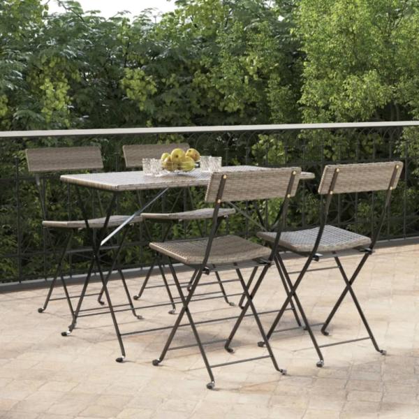 vidaXL Bistrostühle 4 Stk. Klappbar Grau Poly Rattan und Stahl 3152118