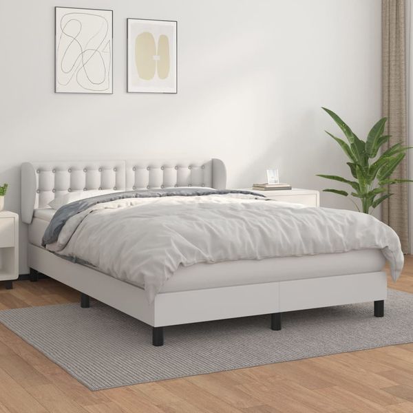 vidaXL Boxspringbett mit Matratze Weiß 140x190 cm Kunstleder 3127308