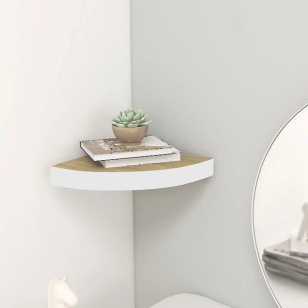 vidaXL Eck-Schweberegal Eichen-Optik und Weiß 35x35x3,8 cm MDF 326639