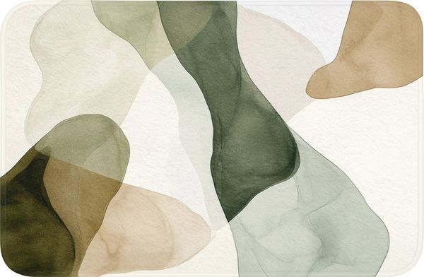 OnlyWow WC-Vorleger Japandi - Abstrakt - Grün, Höhe 10 mm, Polyester, Rechteckig, WC Teppich, Toilettenvorleger, Toilettenteppich, Badematte 60x40 cm
