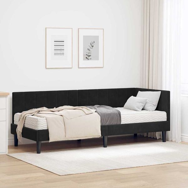 vidaXL Eckbettgestell mit Matratze mit Kopfteil 2 pcs Schwarz Samt 3393883