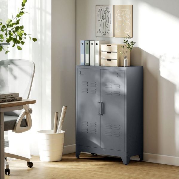 HOMCOM Aktenschrank Verstellbarer Einlegeboden (Büroschrank, 1-St, Aufbewahrungsschrank) für Wohnzimmer, Büro, Grau