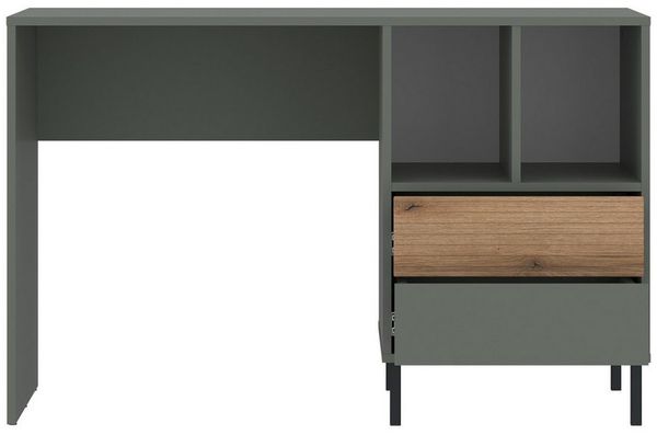 Lomadox Schreibtisch PARMA-129, in grau-grün, kombiniert mit Eiche Nb, 2 Schubkästen, 120 cm breit