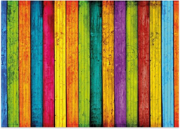 Wallario Schaum-Badematte Buntes Holz - bunte Streifen mit Farbe und Holzstruktur, Höhe 5.5 mm, rutschhemmend, geeignet für Fußbodenheizungen, Polymer-Schaum, rechteckig
