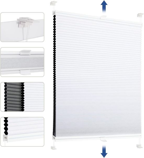 Sekey Wabenplissee Plissee Ohne Bohren 100% Verdunkelnd Weiß&Grau 90x200cm