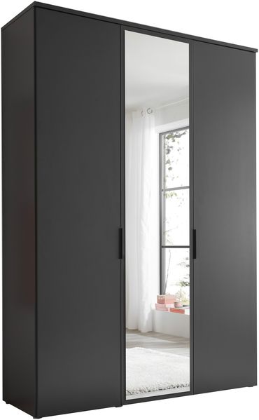 Drehtürenschrank >LOBATO< 3 Türe, Graphit und Spiegel - 151,7x225x52cm (BxHxT)