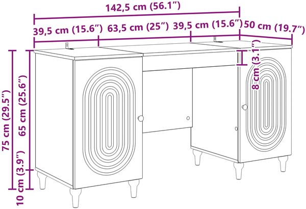 vidaXL Schreibtisch Geräucherte Eiche 142,5 x 50 x 75 cm Holzwerkstoff 3414581 Bild 9