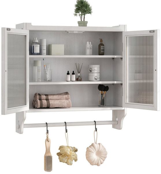 Yorbay Hängeschrank Wandschrank mit 3 Ebenen & Handtuchhalter Doppeltüren Badschrank Küchenschrank aus Glas
