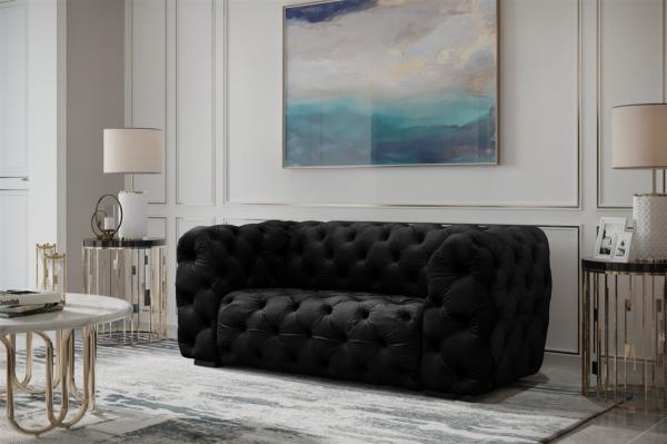 Sofa Designersofa NATALIE 2-Sitzer in Stoff Riviera Schwarz