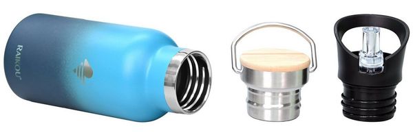 RAIKOU Isolierflasche Edelstahl Trinkflasche Vakuumisolierte Wasserflasche Thermoflasche, bis zu 12H heiß / 24H kalt,mit 2 Deckel,350ml/500ml/750ml/1000ml