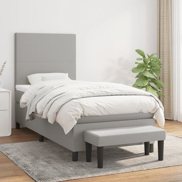 vidaXL Boxspringbett mit Matratze Stoff Hellgrau 90x200 cm, Härtegrad: H2 [3136405]