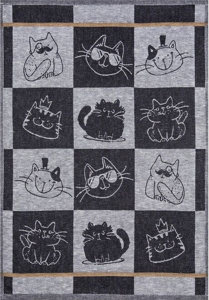 Kracht Geschirrtuch Kracht Geschirrtuch Halbleinen Katzen in Schwarz 50x70 cm, (1-tlg), Halbleinen Gschirrtuch schwarze Katzen