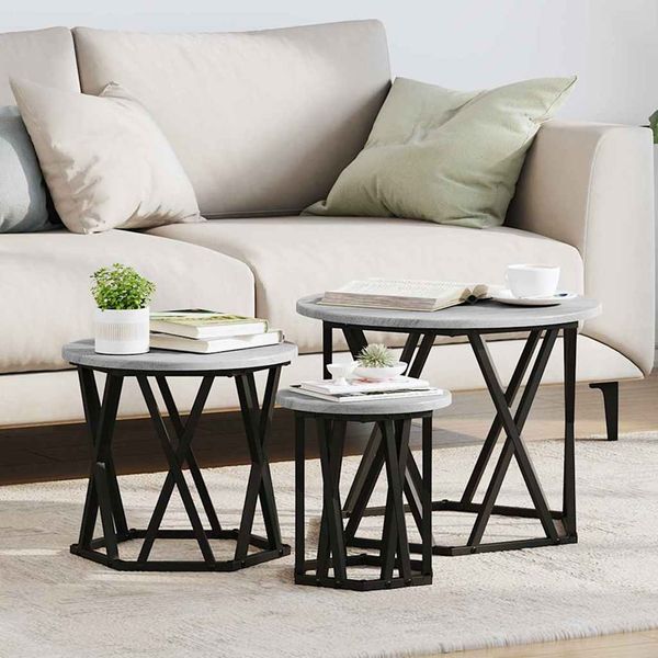 vidaXL Nesting Beistelltisch 3 pcs Graues Sonoma 868258
