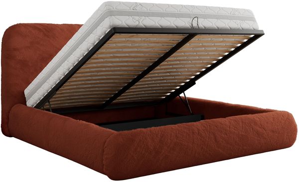 Bett mit Stauraum Polsterbett BENEA CLASSIC, Doppelbett mit Lattenrost Gepolstertes Kopfteil Gasdruckfeder Schlafzimmerbett - 180 x 200 cm - Orange Plüsch Bild 6