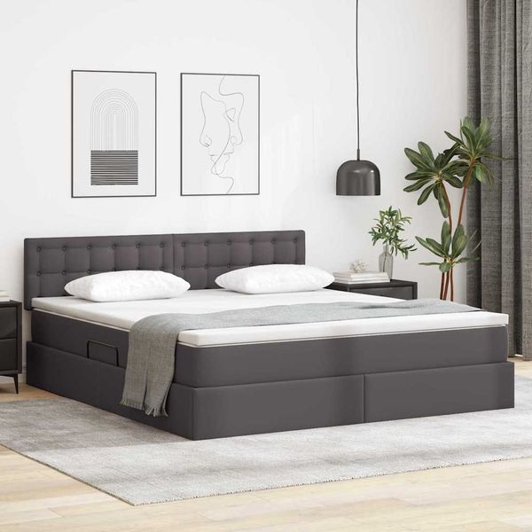 vidaXL Aufbewahrungsbett mit Matratze Grau 160 x 200 cm Kunstleder 3370403