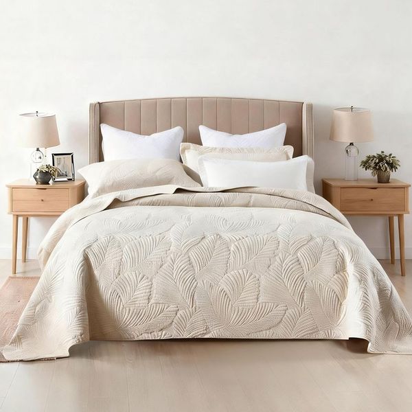 TUWENA Tagesdecke Tagesdecke Beige,Baumwolle Bettüberwurf,Steppdecke Mit 2 Kissenbezügen