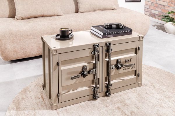 riess-ambiente Beistellschrank GLOBETROTTER 80cm greige - Metall, Aktenschrank, Flügeltüren, Riegel (Einzelartikel, 1-St) Industrial Container-Schrank - ideal für Wohn- & Schlafzimmer od. Flur