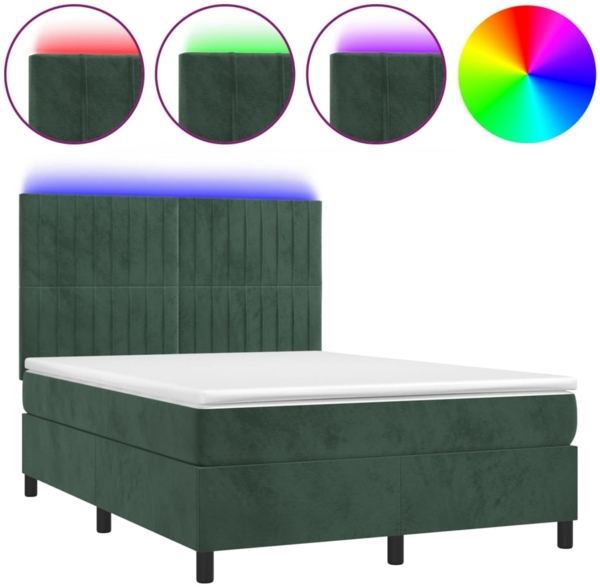 vidaXL Boxspringbett mit Matratze & LED Dunkelgrün 140x200 cm Samt 3136248