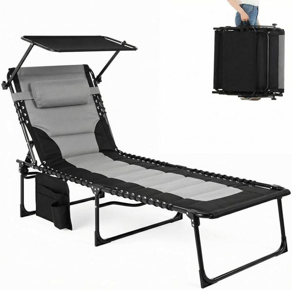 TLGREEN Gartenliege XXL Sonnenliege klappbar mit Dach, 199 × 66 cm extra breit, 1 St, Liegestuhl verstellbar mit 5 Rückenlehnen und 2 Beinpositionen, bis 150 kg belastbar, für Pool, Garten, Camping