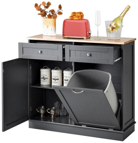 COSTWAY Kommode, für 40L Mülleimer, mit Arbeitplatte, Schublade 100x35,5x90cm