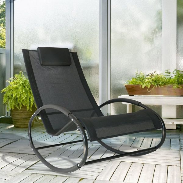 Outsunny Gartenliege Liegestuhl, Relaxliege, bis 120kg, Schaukelliege, 1 St, Schwungliege, für Wohnzimmer, Schwarz