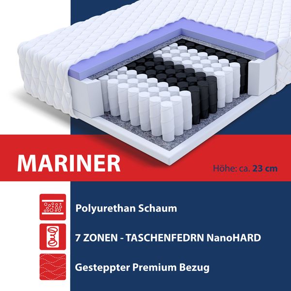 Matratze 160x200 cm Taschenfederkern 7 Zonen H2 und H3 MARINER Bett 23 cm neu Bild 5