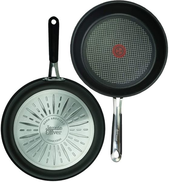 Tefal E75604 Jamie Oliver Induktionspfanne 24 cm, 4-teiliges Set mit Glasdeckel, Pfannenwender und Schoner, Titanium Excellence Antihaftbeschichtung, ThermoSpot, hitzebeständig bis 260°C, für alle Herdarten geeignet