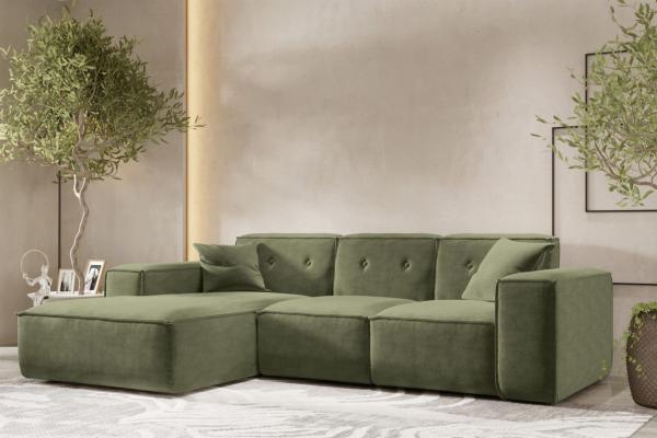 Ecksofa Designersofa CESINA Stoff Perfect Harmony Waldgrün Ottomane Links