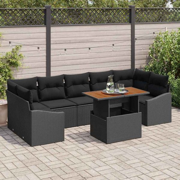 vidaXL Garten Essgruppe mit Kissen 8 pcs Schwarz und Braun 3349806