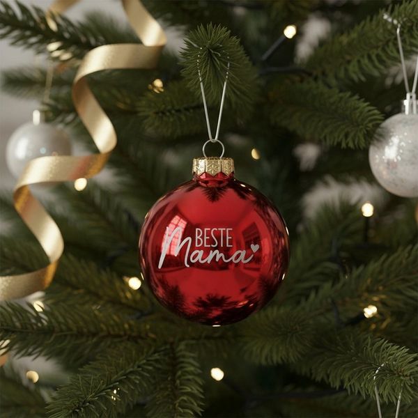Herz & Heim Weihnachtsbaumkugel mit Gravur - Christbaumkugel als Geschenk für Mama, Papa, Oma, Opa, Auswahl Farbe, Motiv & Größe