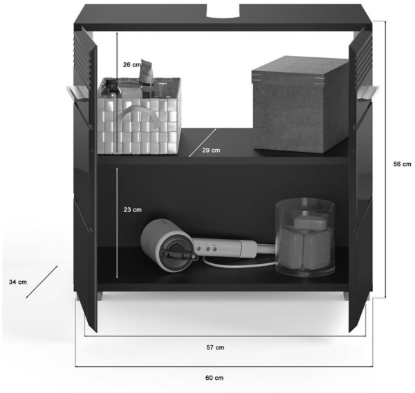 Newroom Waschbeckenunterschrank Eleano Waschbeckenunterschrank Schwarz Hochglanz Modern Badschrank Bild 2