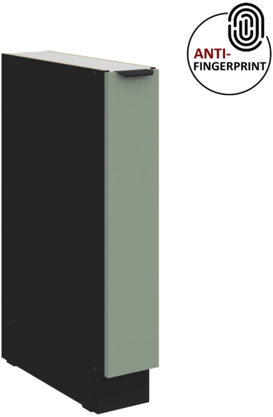 Küchen Unterschrank Schrankauszug 15 cm Küche ARIA Aquamarin ultra matt + Schwarz matt, hochwertige Fronten mit Anti Fingerprint Beschichtung Küchenzeile Küchenblock