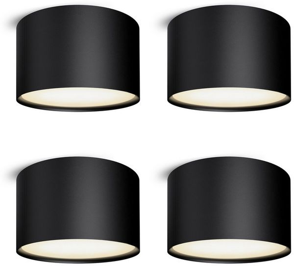 SSC-LUXon LED Aufbaustrahler PIATO LED Deckenspot schwarz rund flach 6W warmweiß 230V, Warmweiß