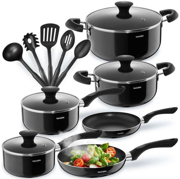 tectake Topf-Set Aluminium Kochtopfset, Aluminium (Komplettset, 15-tlg), 15-teilig