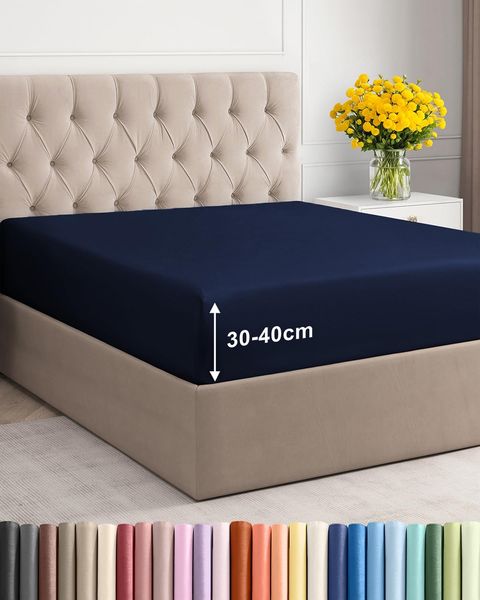 Spannbettlaken 120x190 cm Marineblau - 40cm (16") Tiefe Tasche - Premium Mikrofaser Spannbetttuch - Weich und Knitterfrei - Atmungsaktiv, Hypoallergen und Oeko-TEX Standard 100 Zertifiziert