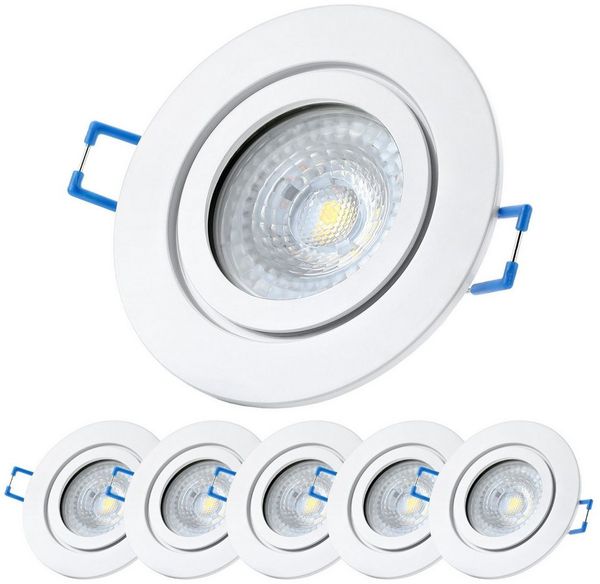 Sweet LED LED Einbaustrahler 6er Set GU10 IP44 7W dimmbar Deckenspots Bad & Küche weiß 230V, Dimmfunktion, LED wechselbar, warmweiß, GU10 LED Deckenspots, spritzwassergeschützt (IP44)