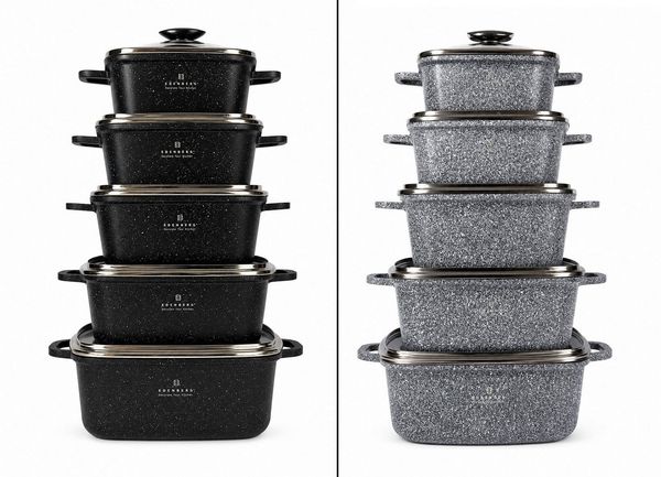 Edenberg Topf-Set Wunderschöner quadratischer Töpfe zum Backen und Kochen in zwei Farben, Aluminium, Edelstahl, Aluminiumguss (Entscheiden Sie sich für dieses hochwertige Topfset und erleben Sie Kochen auf einem neuen Niveau, mit Komfort, Stil und herv...