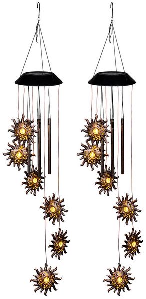 2x LED Solarwindspiel, Hängeleuchte, Sonne, Klangstäbe, H 75 cm