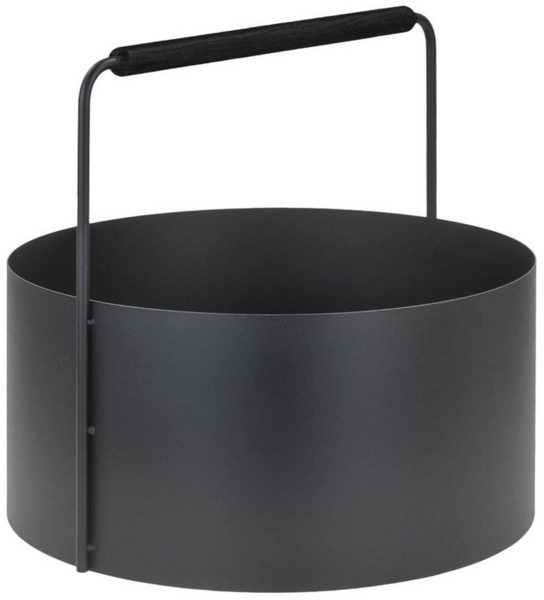 blomus Kaminholzkorb "Ashi" Holzkorb Metall Aufbewahrungskorb für Holz 45cm, Ø 45cm, Brennholzkorb aus Metall mit Holzgriff aus Eiche