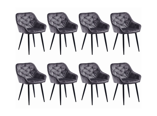Esszimmerstuhl 8er Set Samt mit Metallgestell in Grau/Anthrazit Polsterstuhl mit Armlehnen Modern Elegant, 48 x 79 x 48 cm