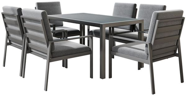 MeXo Gartenlounge-Set Gartenmöbel Set Aluminium Outdoor, (Garten-Essgruppe für 6 Personen, 7-tlg, mit Polywood Tisch & Auflagen), wetterfest für Terrasse & Garten