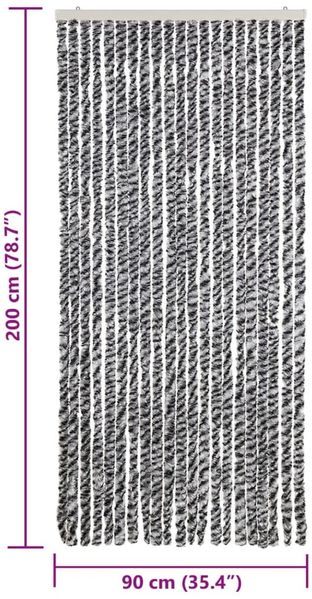 vidaXL Fliegenvorhang Grau, Schwarz und Weiß 90x200 cm Chenille 377334 Bild 7