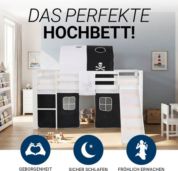 Homestyle4u Hochbett mit Rutsche, Kiefernholz, 90x200 cm, weiß Bild 5