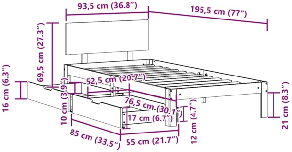 vidaXL Massivholzbett mit Schubladen Weiß 90x190 cm Kiefer 3301971 Bild 10