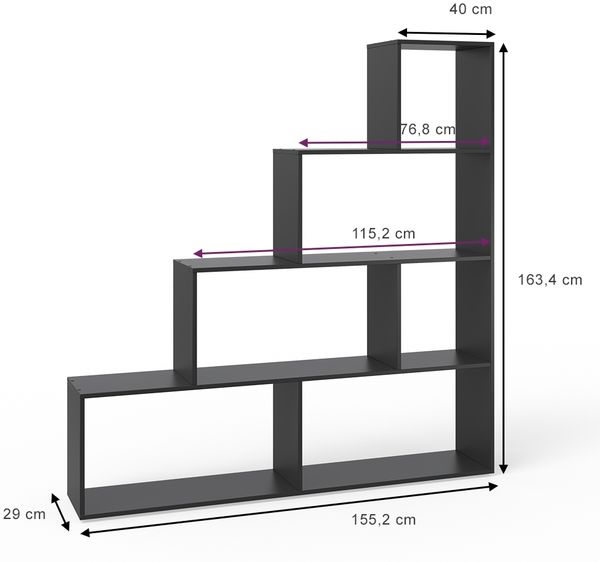 Treppenregal Schwarz 163 x 155 cm Vicco Bild 3