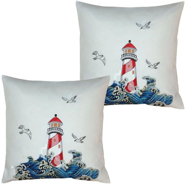 matches21 HOME & HOBBY Kissenbezüge Kissenbezüge YVONNE 40 x 40 cm mit maritimer Stickerei – Küstenflair, (2 Stück), Kissenhüllen für Sofakissen Dekokissen Zierkissen